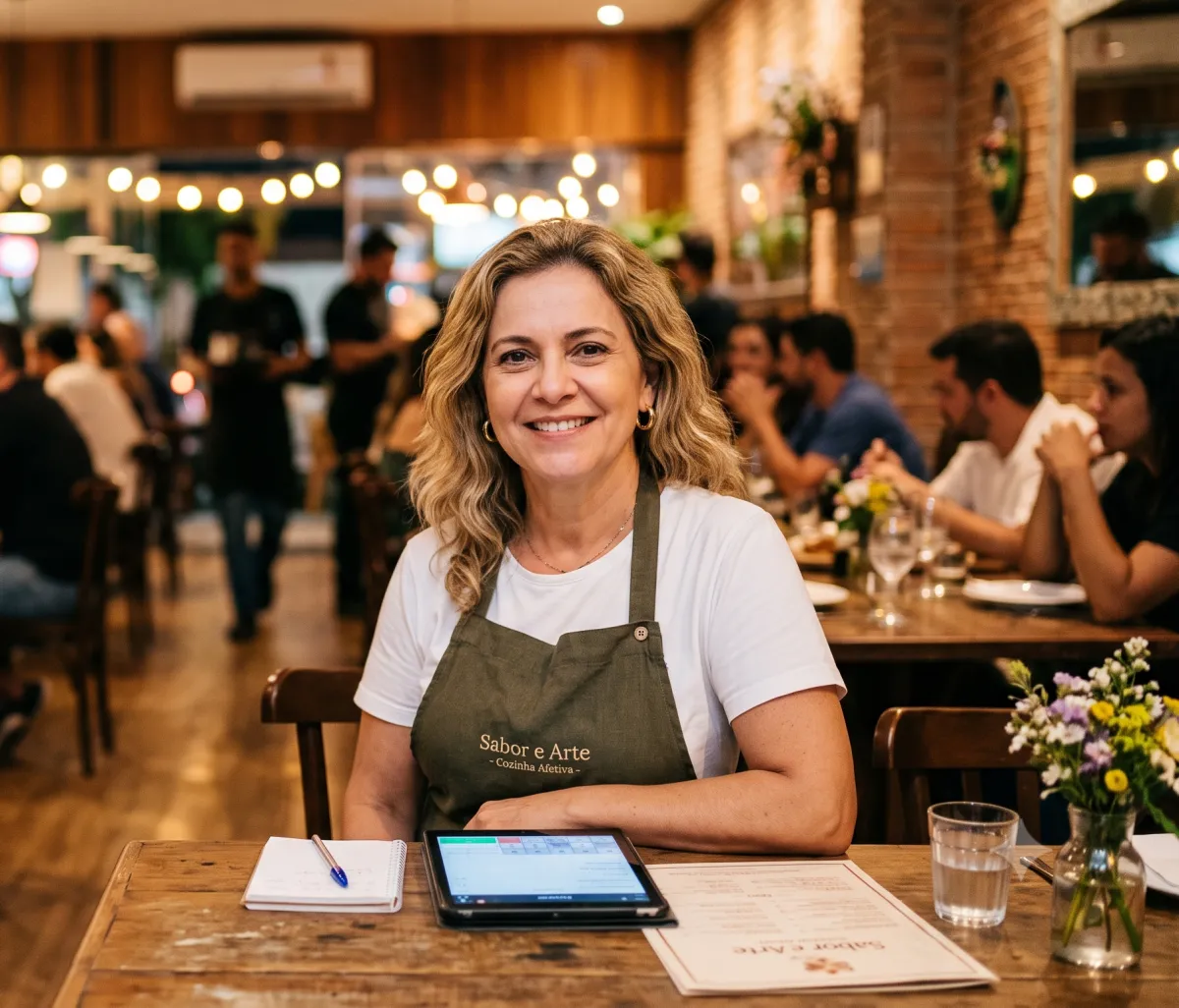 Dona de restaurante usando a Metaly no salão
